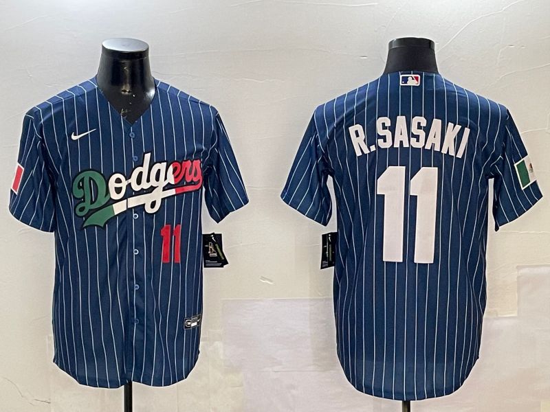 Men Los Angeles Dodgers #11 R.Sasaki Blue Stripe Fashion Game 2025 Nike MLB Jersey style 6